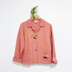 Anthropologie Odille Waffle Knit Artsy Embroidered Button Front Light Jacket